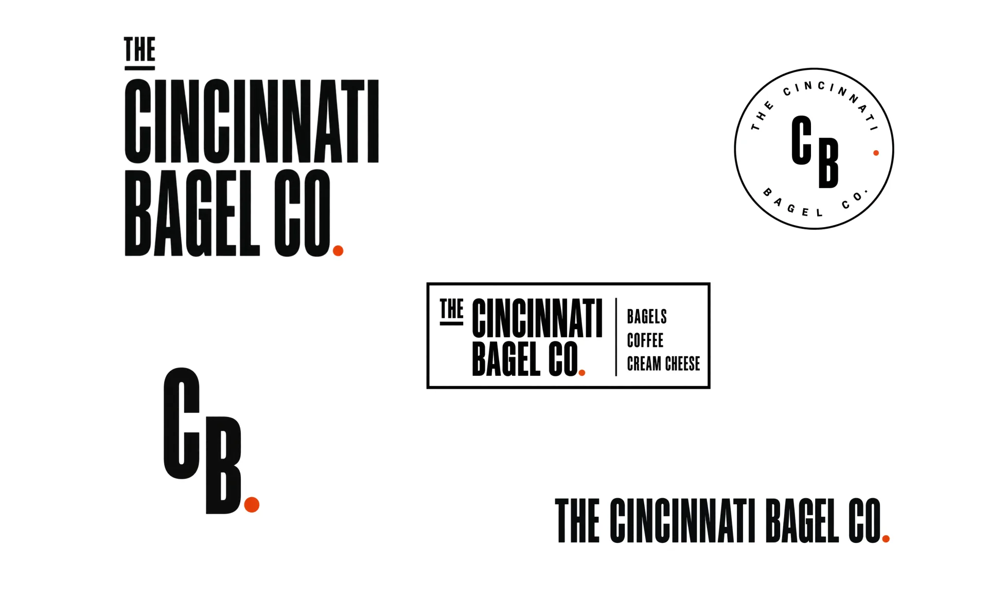 The Cincinnati Bagel Co. logo system with wordmarks, badge lockups, and app icon
