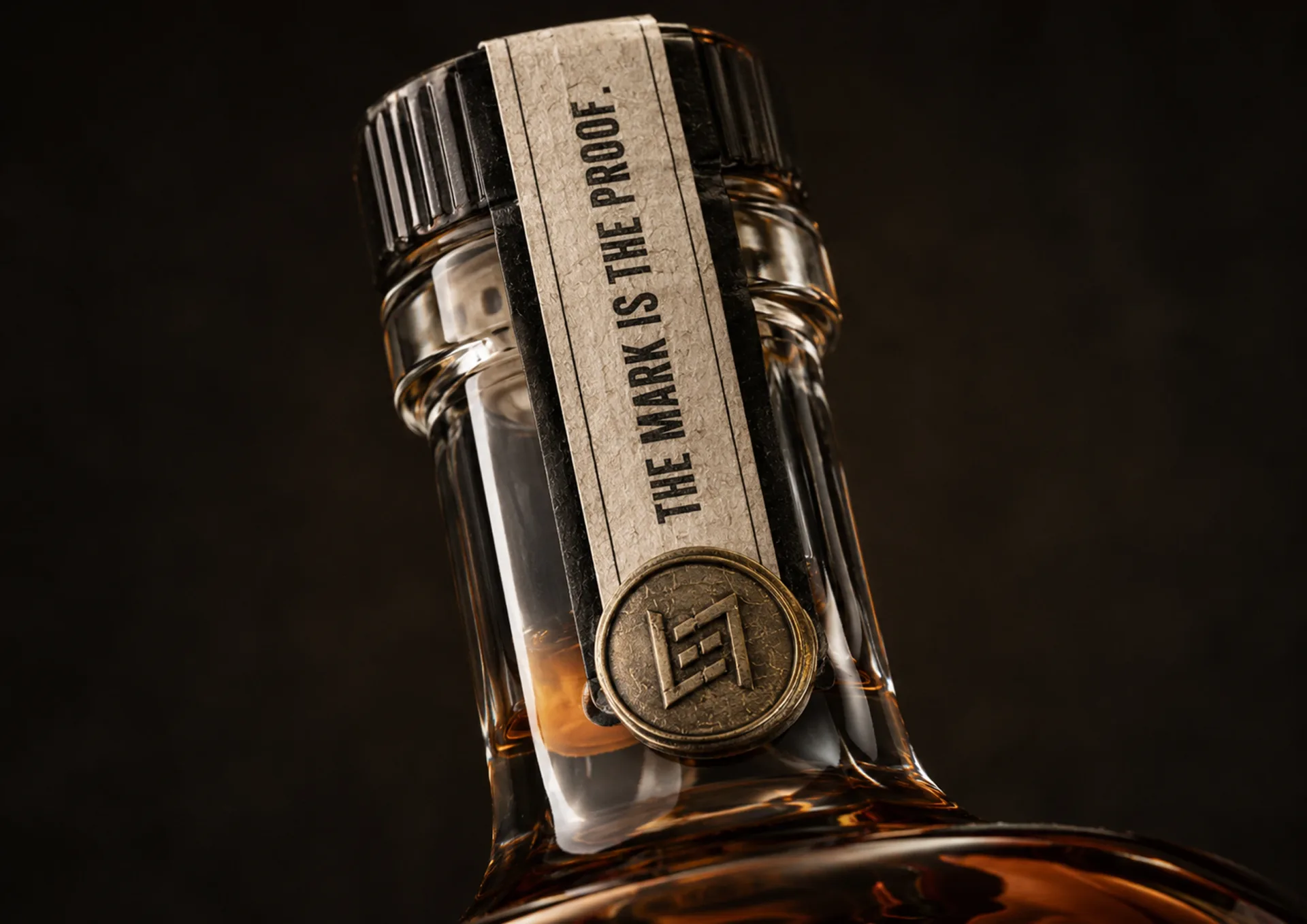 Countermark bottle neck with metal seal and The Mark Is The Proof message
