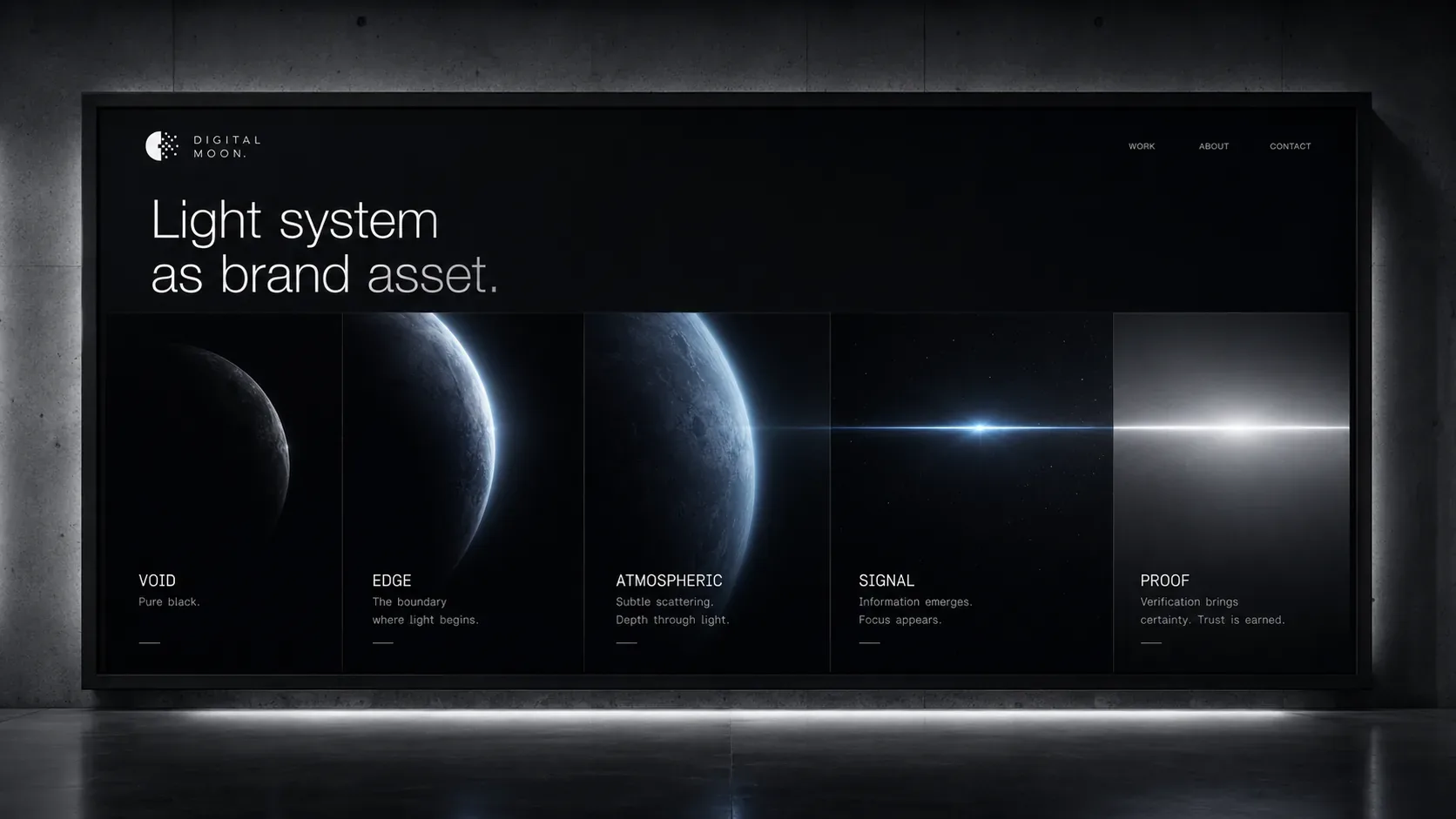 Digital Moon light system board with void, edge, atmospheric, signal, and proof lighting states