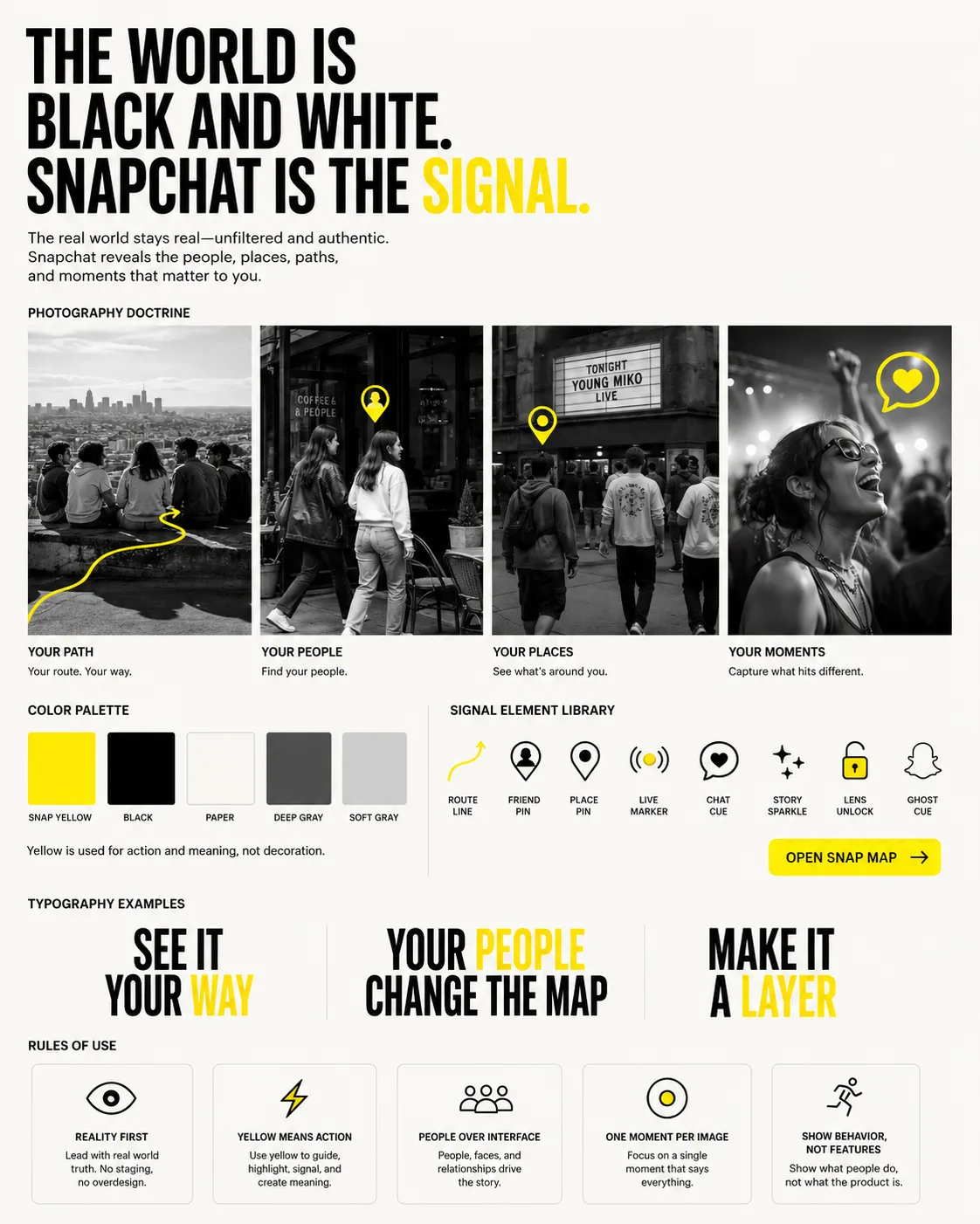 Hidden Layer campaign system board with typography, color, graphic language, and voice principles