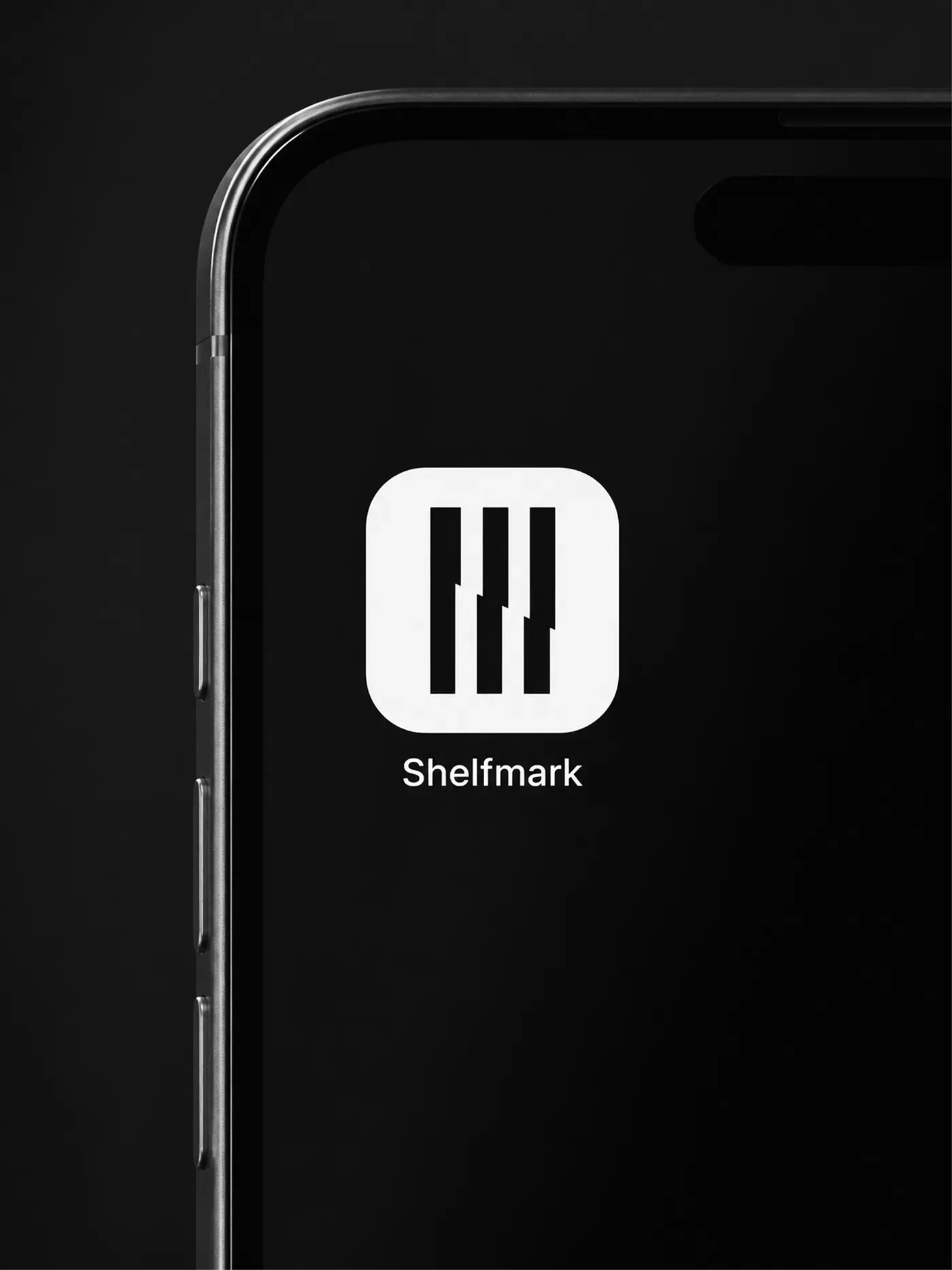 Shelfmark app icon shown on a black smartphone screen